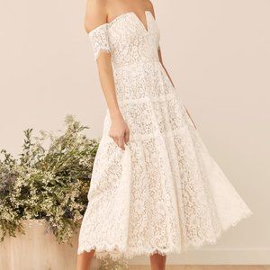 Absolutely Stunning White Lace Off-the-Shoulder Midi Dress